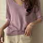 Fashion Loose Solid Color V-neck Half Sleeve Sweater Top