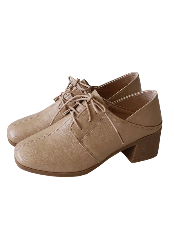 Retro Solid Color Chunky Heel PU High Heel Shoes