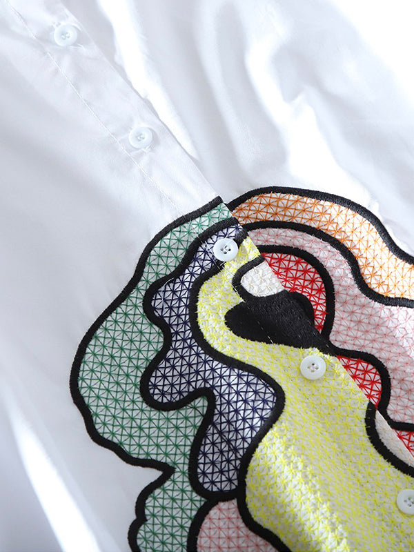 Original Loose Embroidered A-Line Cotton Shirt Blouse