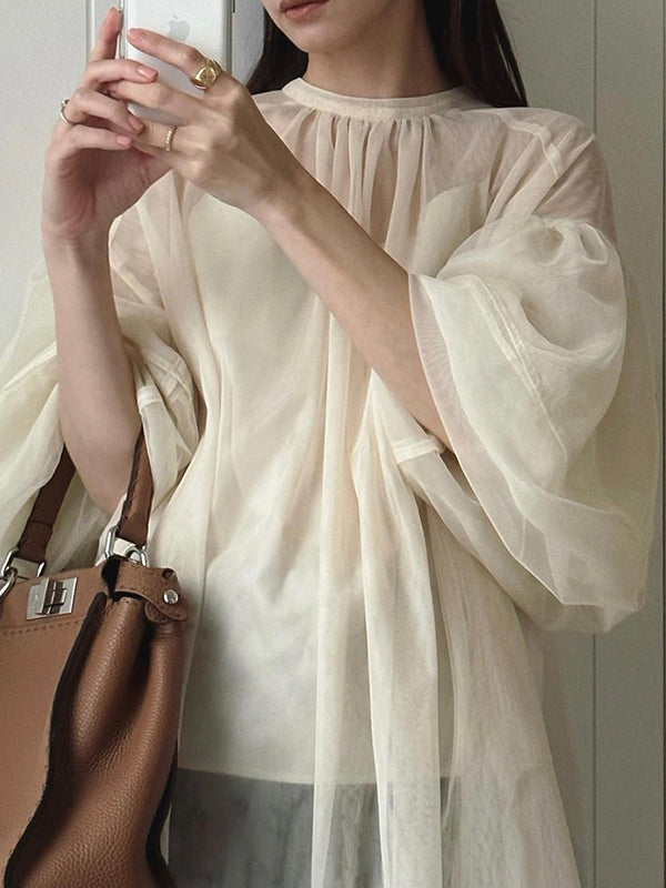 Pleated Translucent Top + Suspenders