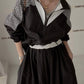 Stand Collar Color Contrast Stitching Patch Short Coat + High Waist Long Skirt Suit