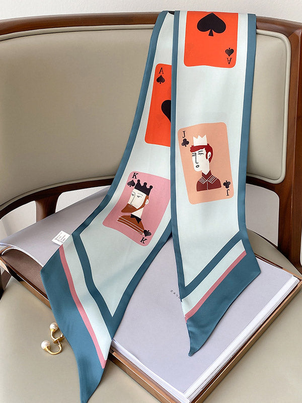 3 Colors Cartoon Poker Printed Silk Scarf