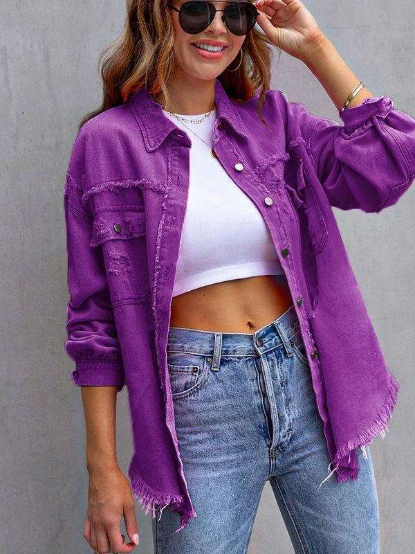 Loose Multicolor Ripped Denim Jacket