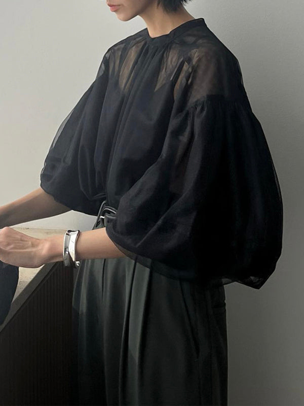 Pleated Translucent Top + Suspenders