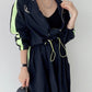 Personalized Print Color Contrast Short Coat + High Waist Pocket Large Swing Skirt Suit