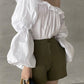 Fashion Slanted Shoulder Design Puff Sleeve Top