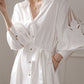 White Urban Tie Puff Sleeve V-Neck Shirt Dress