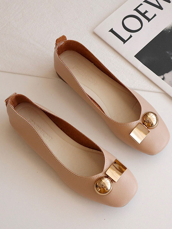 Fashion Solid Color PU Square Toe Flat Shoes