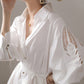 White Urban Tie Puff Sleeve V-Neck Shirt Dress