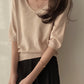 Fashion Loose Solid Color V-neck Half Sleeve Sweater Top
