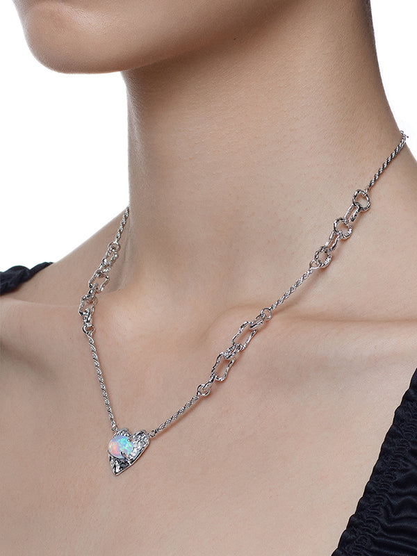 Heart Shape Synthetic Opal Necklace Stud Earrings Ring Ear Clip