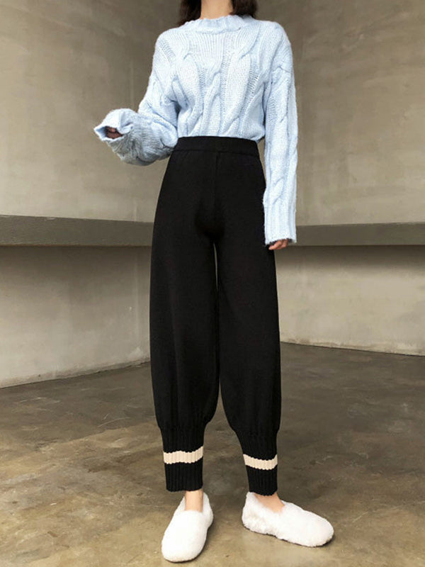 Stylish Knitting Elastic Waist Wide Leg Harem Pants