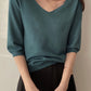 Fashion Loose Solid Color V-neck Half Sleeve Sweater Top