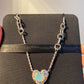 Heart Shape Synthetic Opal Necklace Stud Earrings Ring Ear Clip