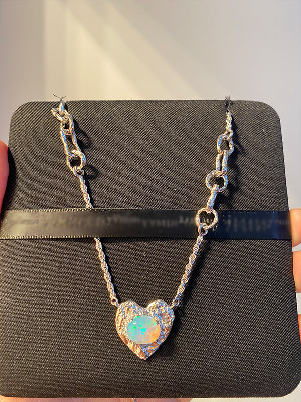 Heart Shape Synthetic Opal Necklace Stud Earrings Ring Ear Clip
