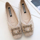 Solid Color Flat Square Buckle Pleated Low Heels Shoes
