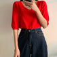 Fashion Loose Solid Color V-neck Half Sleeve Sweater Top