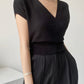 Simple Cotton V-neck Knitted Half-sleeved Top