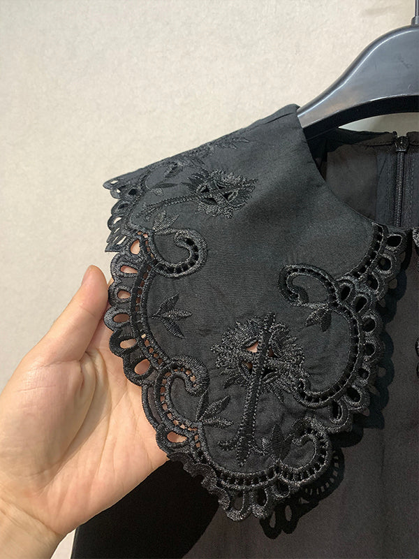 Embroidered Hollow Lace Large Lapel Cotton Sleeveless Shirt