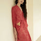 Red Traditional Hollow Long Sleeve V-Neck Dress
