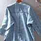 Vintage Oversized Embroidered Stand Collar 3/4 Sleeve Denim Shirt