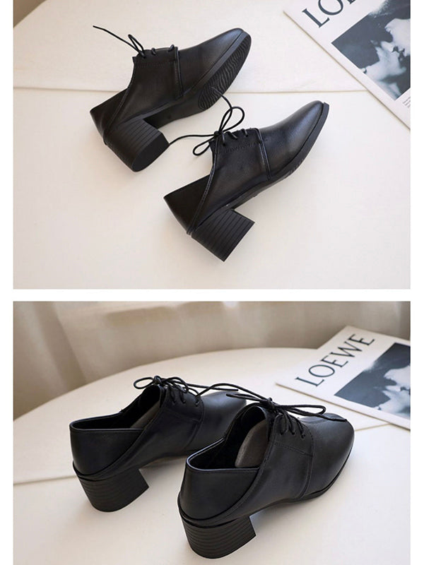 Retro Solid Color Chunky Heel PU High Heel Shoes