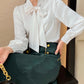 Bow Ribbon Long Sleeve Satin Shirt Top