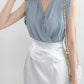 Fashion V-Neck Crossover Loose Sleeveless Solid Color Shirt Top
