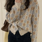 Floral Round Neck Long Sleeve Loose Sweater Cardigan