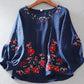 Loose Round Neck Pullover Embroidered Half Sleeve Shirt Blouse