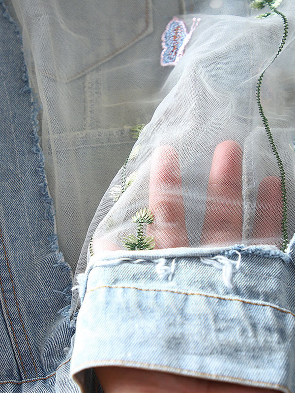 Retro Loose Hollow Hole Embroidered Denim Jacket