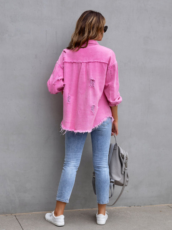 Loose Multicolor Ripped Denim Jacket