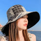Original Plaid&Letter Print Sun-Protection Bucket Hat