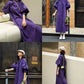 Vintage Purple Puff Sleeve Loose Shirt Dress