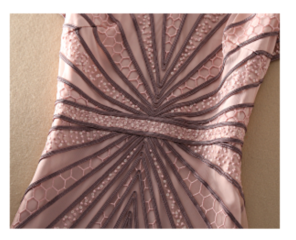 Pink Plus Size High Quality Half Sleeve Mesh Embroidery Dress
