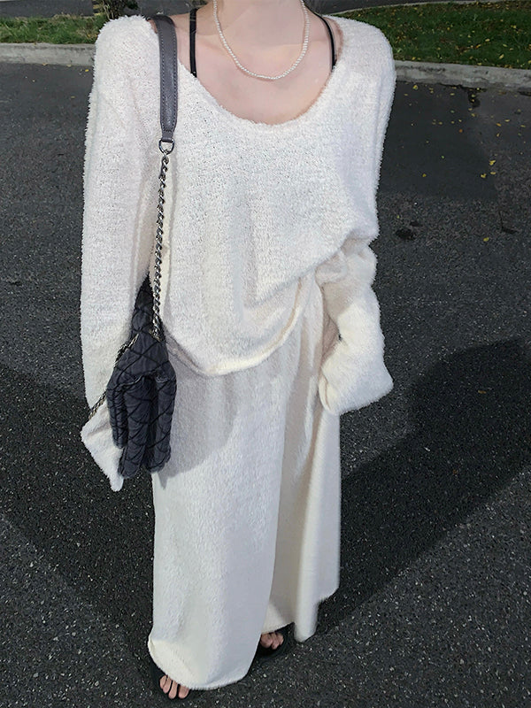 Long-sleeved Chic T-shirt Top&High-waist Casual Skirt Two-piece Set