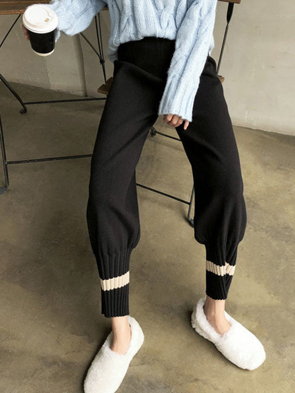 Stylish Knitting Elastic Waist Wide Leg Harem Pants