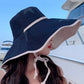 Stylish Reversible Foldable Bow-Print Sun-Protection Frenum Large Wide Brim Hat
