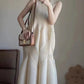 Casual Sleeveless Pleated Solid Color Round-Neck Midi Dresses