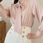Bow Ribbon Long Sleeve Satin Shirt Top