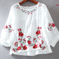 Loose Round Neck Pullover Embroidered Half Sleeve Shirt Blouse
