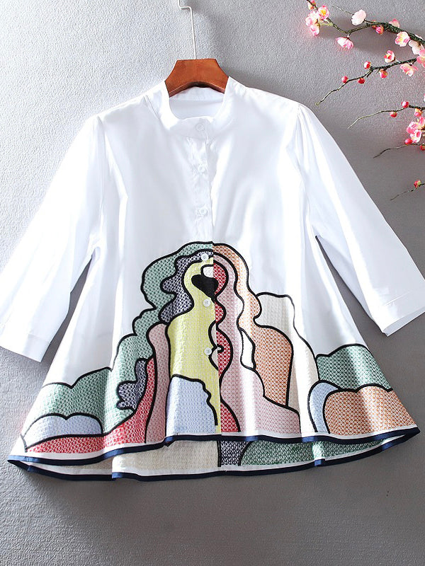 Original Loose Embroidered A-Line Cotton Shirt Blouse
