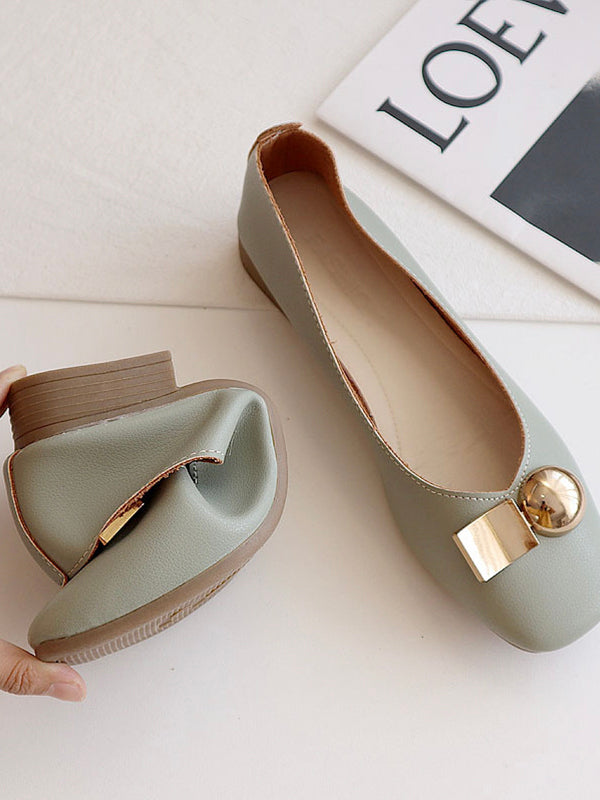 Fashion Solid Color PU Square Toe Flat Shoes