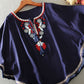 Loose Cape Dolman Sleeve Vintage Embroidered Floral Shirt Top