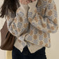 Floral Round Neck Long Sleeve Loose Sweater Cardigan