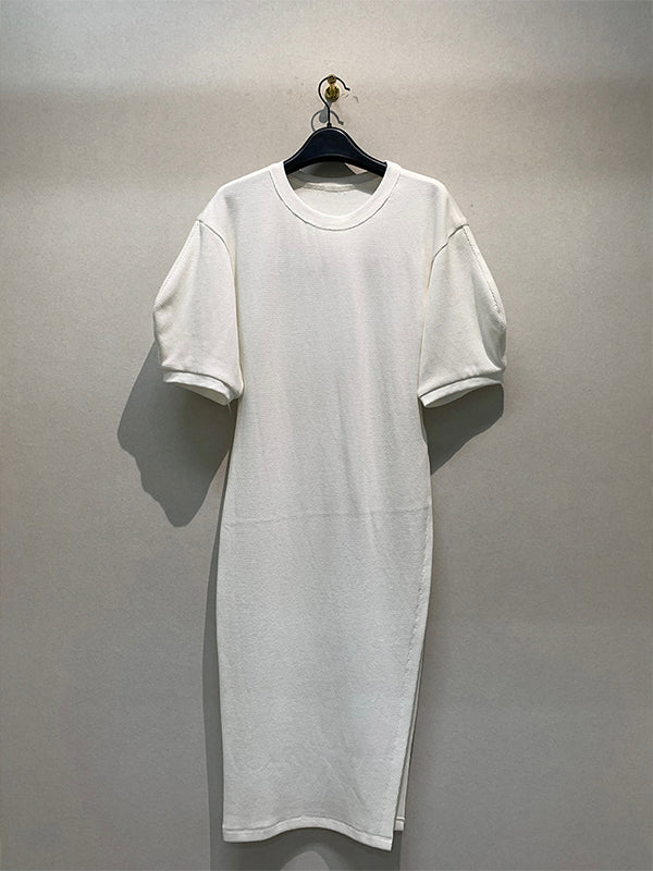 Spring Fashion Loose Solid Color Round Neck Slit Top
