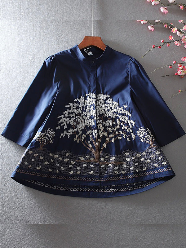 Fashion Cotton Embroidered Original A-line Shirt Blouse