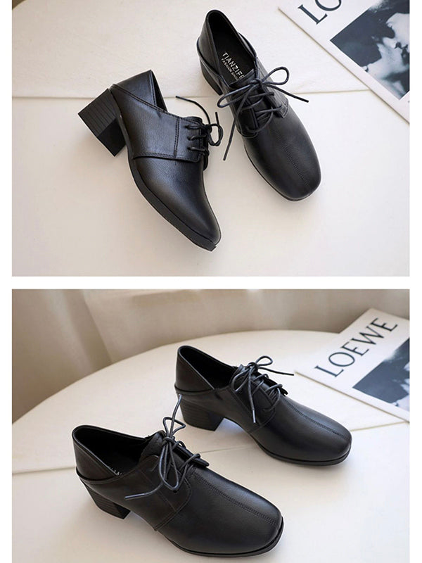 Retro Solid Color Chunky Heel PU High Heel Shoes