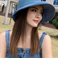 Stylish Solid Color Split-Joint Bow-Embellished Sun-Protection Large Wide Brim Knitted Hat