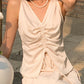 Pleated Drawstring Deep V-Neck Top